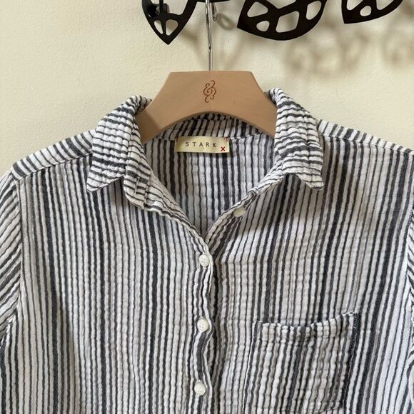 STARK X Striped Button Down Shirt in Gray and White S NWOT - Picture 5 of 14